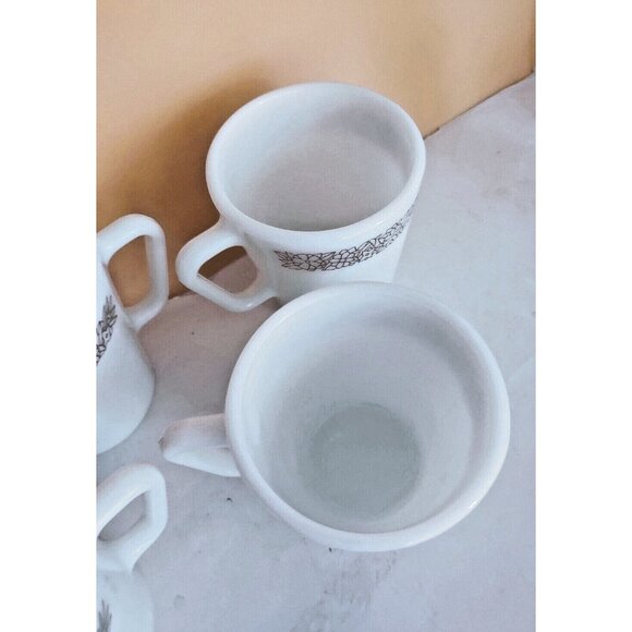 Vintage Pyrex Milk Glass Coffee Mugs Woodland Brown Set of 4 - Picture 4 of 9